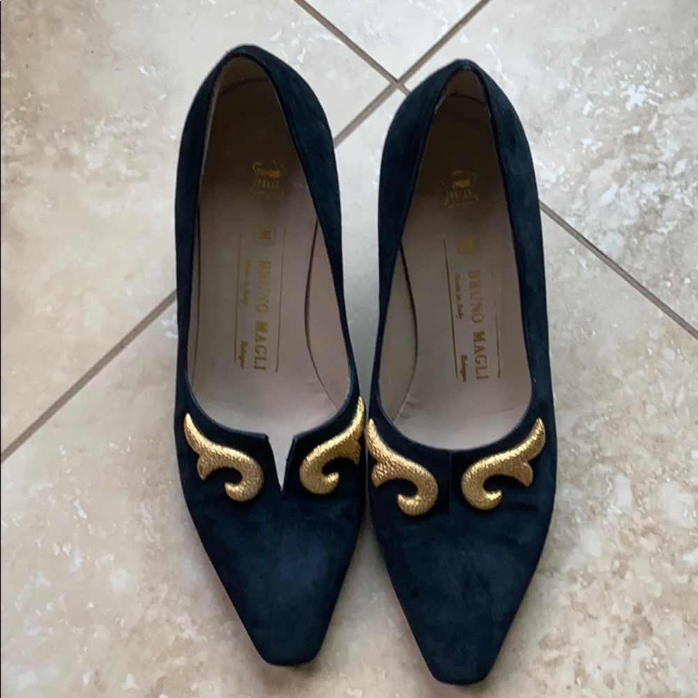 Authentic Bruno Magli Black and Gold Heels